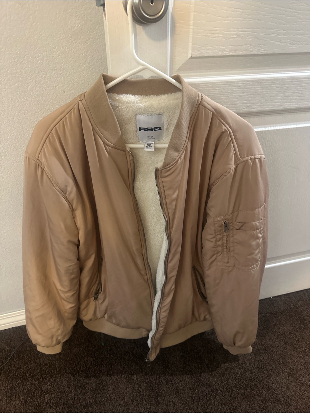 Tilly's Tan Bomber Jacket with White Sherpa Lining